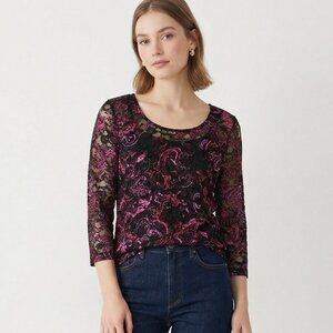 White Stag Blouse Purple Black Lace Goth Grunge Whimsigoth Floral L